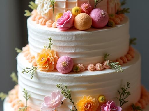 フルーツで飾られた美しいウェディングケーキ